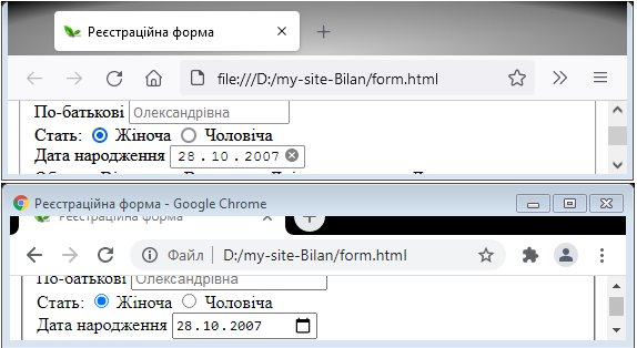 різний вигляд поля дата